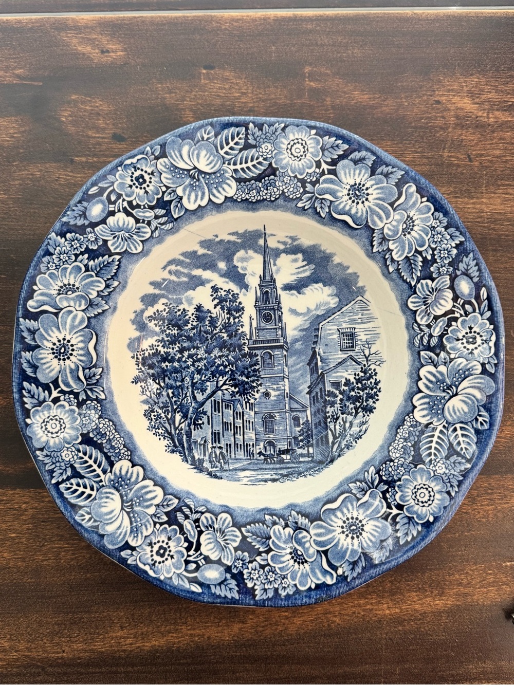 Vintage English Liberty Blue transferware Saucer featuring the Old North Church